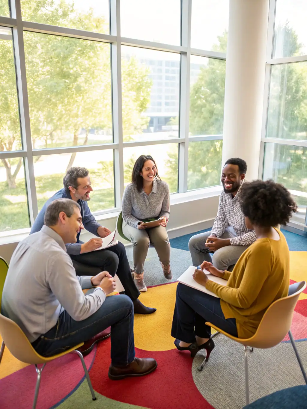 A diverse group of sales professionals actively participating in a team-building exercise during an Impact Coaching Services 10X Workshop, showcasing collaboration and engagement.